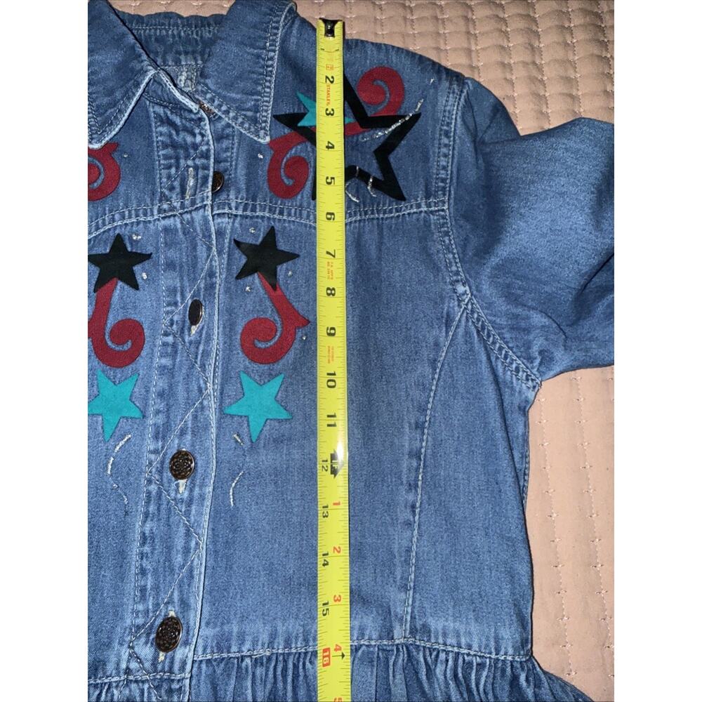 Vintage 90s Western Denim Star Applique Midi Dress Studio 25 Cowgirl Festival M - Picture 7 of 11